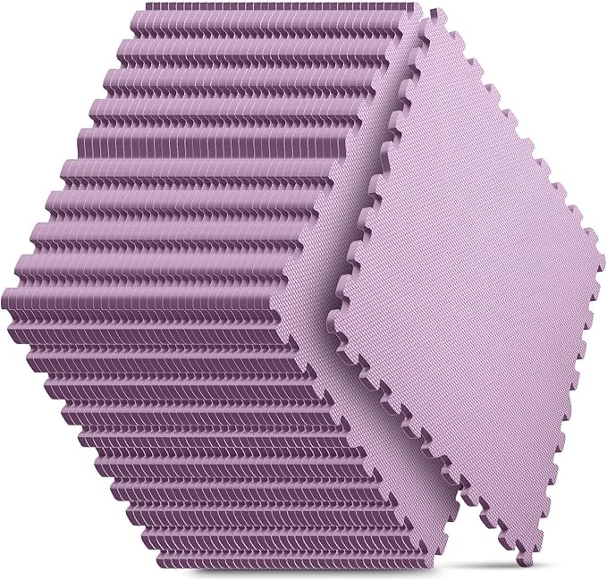 Home Gym Mat, Puzzle Exercise Mat, EVA Interlocking Foam Floor Tiles for Home Workout Equipment and Kids' Play Areas - Blue, 24 in x 24 in x ½ in - (Pink, 36 Pack (144 sq ft))