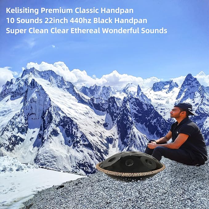 Handpan 432HZ,10 Sounds 22 Inches D Minor Handpan Drum,Premium Steel Hand Pan Instrument for Adults,Classic Black