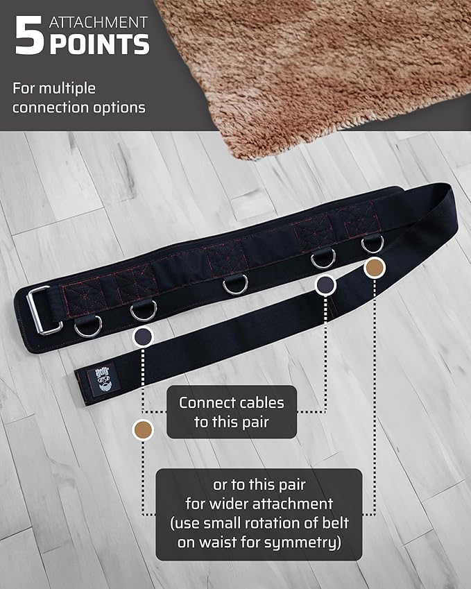 Multi-Attachment Belt for Cable Machine and Smart Home Gym Squats and Hip Thrusts, 5 Attachment Points for Optimal Weight Distribution, 2 Straps (40” & 27”) and 3 Metal Snap Hooks Included