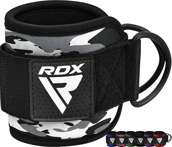 RDX Ankle Straps for Cable Machines – 7MM Neoprene Padded 10"x4" Adjustable Gym Cuffs with Dual D-Rings – Weight Attachments for Wrist Glutes Leg Kickbacks Hip Abduction Strength Workouts – Men Women