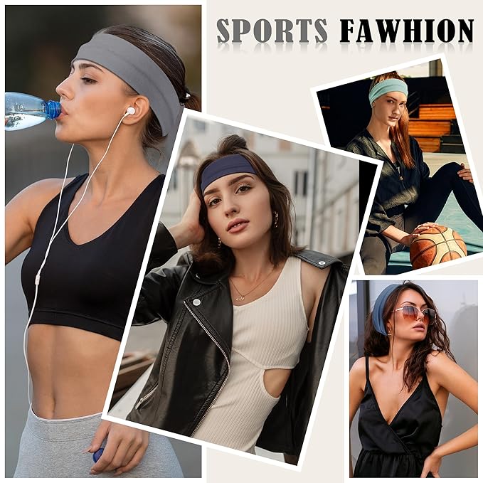 16Pcs Headbands for Women Hair Bands for Women's Non Slip Stylish Sports Hair Soft Cotton Cloth Stretchy Headbands for Women for Yoga Outdoor Exercise Running