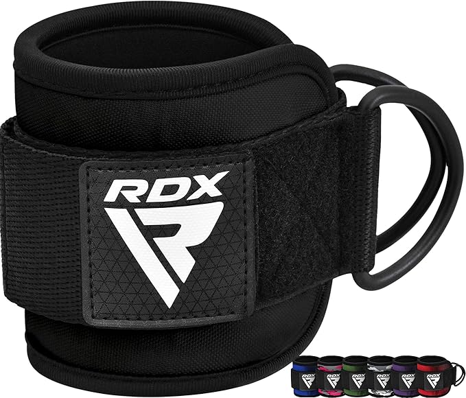 RDX Ankle Straps for Cable Machines – 7MM Neoprene Padded 10"x4" Adjustable Gym Cuffs with Dual D-Rings – Weight Attachments for Wrist Glutes Leg Kickbacks Hip Abduction Strength Workouts – Men Women