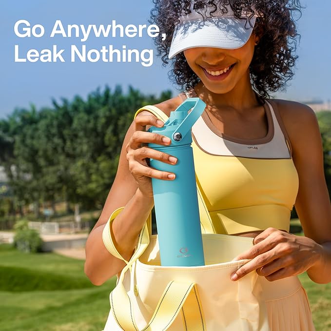Insulated Water Bottle with Straw - Encool Stainless Steel Water Bottle, Leak-Proof, BPA-Free, Double Wall Vacuum Keeps Cold for 24 Hours for Sports, Travel, School (26 oz, Aquamarine Blue)