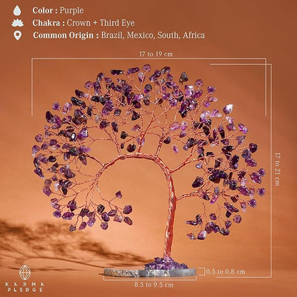 Amethyst Crystal Crystal Tree of Life for Home and Office Decor, Positive Energy, Wealth, Good Luck, Reiki Healing, Handmade Feng Shui Decoration, Birthday Gifts for Women, Mom