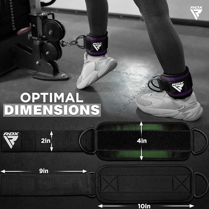 RDX Ankle Straps for Cable Machines – 7MM Neoprene Padded 10"x4" Adjustable Gym Cuffs with Dual D-Rings – Weight Attachments for Wrist Glutes Leg Kickbacks Hip Abduction Strength Workouts – Men Women