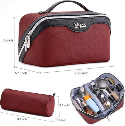 BOYATU Travel Makeup Bag Organizer Cosmetic Bag: 3 Pcs Set Make up Bags for Women with Handle - Waterproof Vegan Leather Toiletry Bags Travel Essentials Pouch with Compartments (G-05-Red)