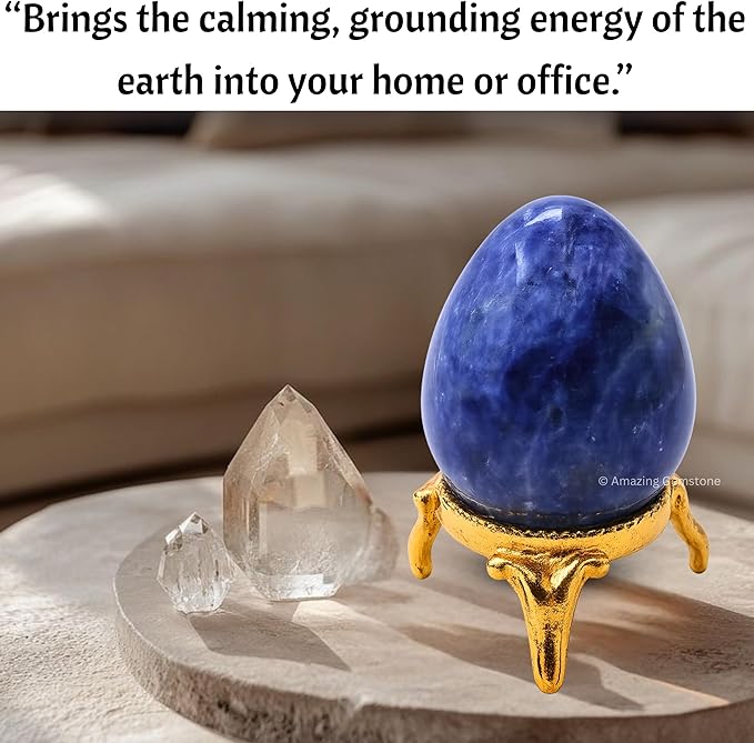 Amazing Gemstone Sodalite Crystal Yoni Egg, 2 Inches - Crystals and Healing Stones Yoni Egg for Pelvic Floor Health, Natural Healing Crystal Eggs for Meditation and Stress Relief