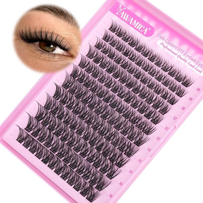 Yawamica Wispy Lash Clusters C Curly Individual Lashes DIY Cluster Eyelash Extensions 10-16mm Natural Eyelash Clusters 144 pcs Soft Lashes Clusters with Thin Lash Band DIY Lash for Self Application