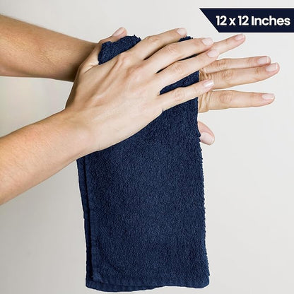 Utopia Towels 24 Pack Cotton Washcloths Set - 100% Ring Spun Cotton, Premium Quality Flannel Face Cloths, Highly Absorbent and Soft Feel Fingertip Towels (Navy)