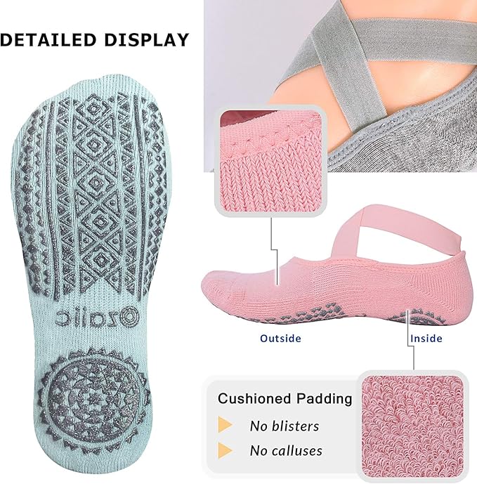 Ozaiic Yoga Socks for Women Non-Slip Grips & Straps, Ideal for Pilates, Pure Barre, Ballet, Dance, Barefoot Workout
