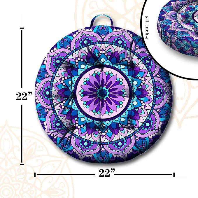 Mandala Meditation Cushion, Boho Meditation Mat, Meditation Pillows for Sitting on Floor, Cushions for Sitting in Home and Outdoor, Round Floor Pillows Cushion Seating for Yoga 22'' X 22''