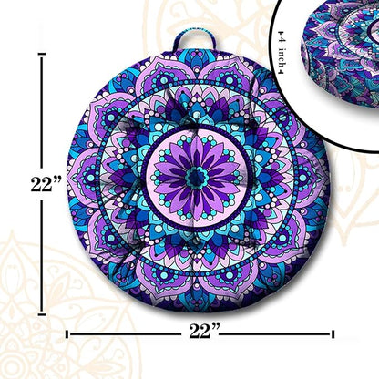 Mandala Meditation Cushion, Boho Meditation Mat, Meditation Pillows for Sitting on Floor, Cushions for Sitting in Home and Outdoor, Round Floor Pillows Cushion Seating for Yoga 22'' X 22''