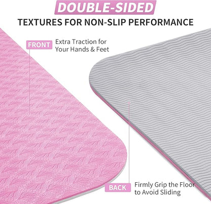 CAMBIVO Yoga Mat for Women Men Kids, 1/3 & 1/4 & 2/5 Inch Extra Thick Yoga Mat Non Slip, 72" x 24" TPE Yoga Mats, Workout Mat with Carrying Strap for Yoga, Pilates and Floor Exercises