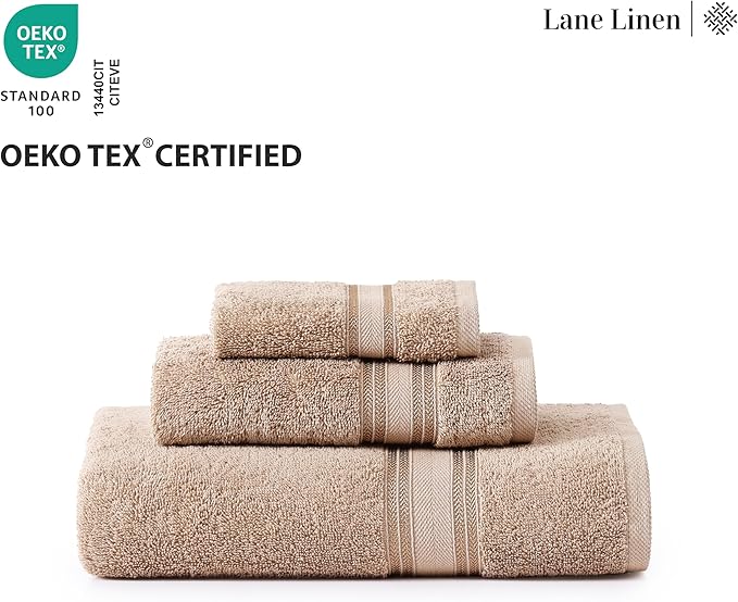 LANE LINEN Luxury Bath Towels Set - 12 Piece, 100% Cotton, Zero Twist, Super Soft & Extra Absorbent, Includes 4 Bath Towels, 4 Hand Towels, 4 Washcloths - Taupe