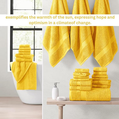 LANE LINEN 100% Cotton Bathroom Towel Set - 24 Pc - Ringspun, Quick Dry, Soft & Highly Absorbent - 2 Bath Sheet, 4 Bath, 6 Hand Towel, 8 Washcloth, 4 Fingertip - Remains Fluffy After Washing - Mimosa