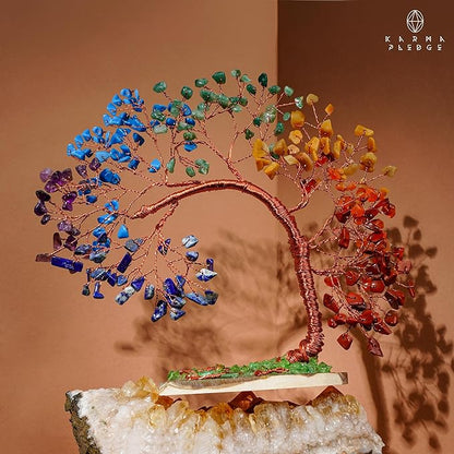 7 Chakra Healing Crystal Tree of Life for Home and Office Decor, Positive Energy, Wealth, Good Luck, Reiki Healing Crystals and Stones, Handmade Feng Shui Decoration, Birthday Gifts for Women