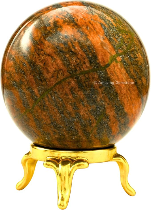 Amazing Gemstone Unakite Crystal Ball with Stand - 2 Inches Crystal Sphere Meditation Balls for Witchcraft and Decorative Balls