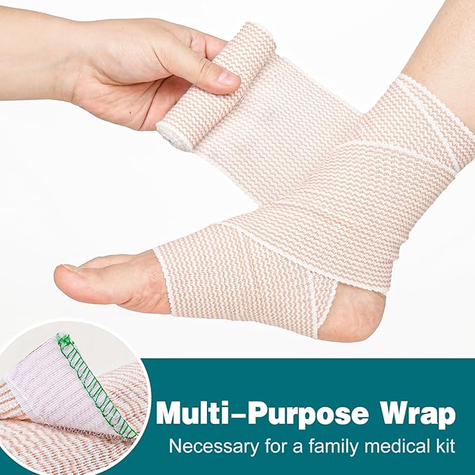 AZEN Premium 6 Pack Elastic Bandage Wrap 4 Inch, Compression Wrap Bandage for Legs, Lymphedema Wraps for Legs, Ankle, Knee, Tummy, Body, Latex-Free