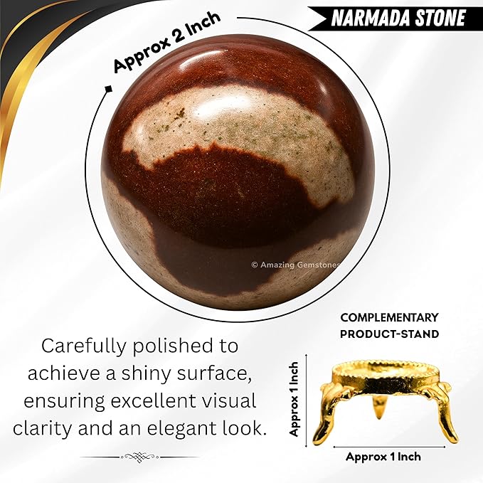 Amazing Gemstone Narmada Shiva Lingam Crystal Ball with Stand - 2" Inches Crystal Sphere Meditation Balls for Witchcraft and Decorative Balls