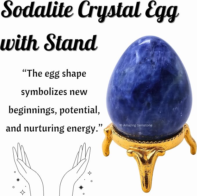 Amazing Gemstone Sodalite Crystal Yoni Egg, 2 Inches - Crystals and Healing Stones Yoni Egg for Pelvic Floor Health, Natural Healing Crystal Eggs for Meditation and Stress Relief