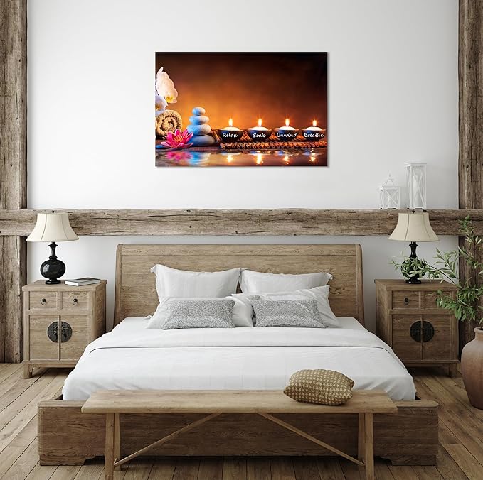 Zen Wall Art Decor Breathe Canvas Picture Candles Relaxing Peaceful Poster Prints for Zen Spa Room Living Room Bedroom(16.00" x 24.00")