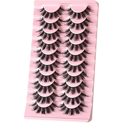 FARRED Fluffy Lashes Natural Eyelashes Short Wispy Eye Lash Strips 10 Pairs Separated Volume Eyelash Pack 17mm Dramatic Wispies Fake Strip Lashes Clusters Cat Eye Pestañas Spiky Look (C7 | 11-17MM)