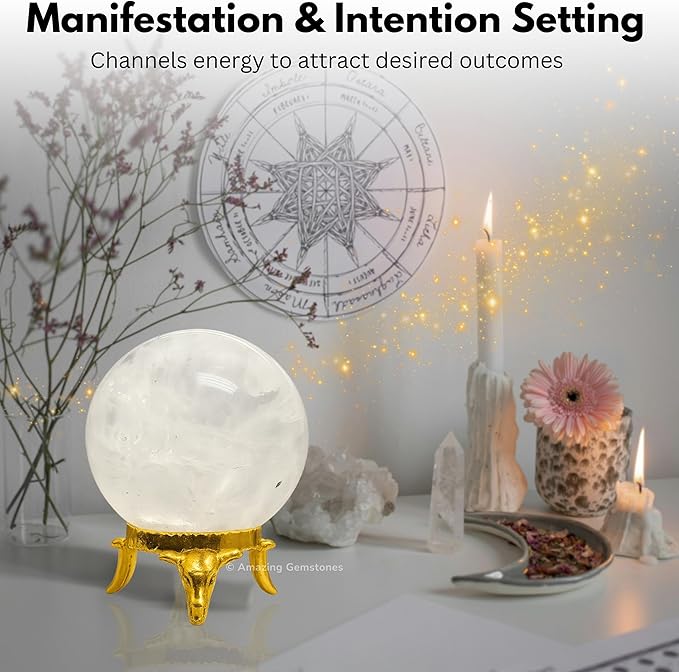 Amazing Gemstone Clear Quartz Crystal Ball with Stand - 2 Inches Crystal Sphere Meditation Balls for Witchcraft and Decorative Balls