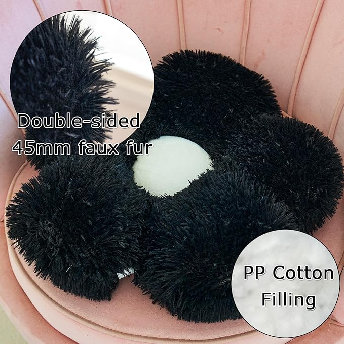 MorroMorn Flower Pillow Shaped Throw Pillows, 20" Floor Pillow Butt Cushion - Fluffy Shaggy Daisy Floral Decorative Pillows for Bed Couch Sofa Chair Cute Plush Faux Fur Room Decor (Black)