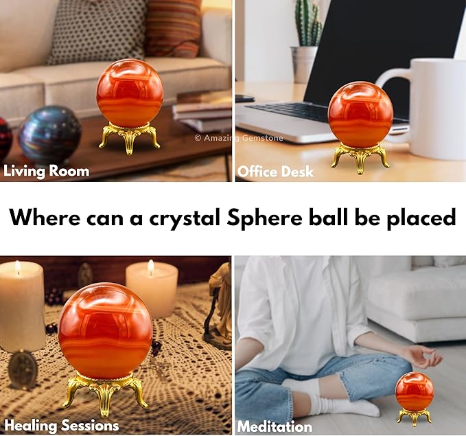 Amazing Gemstone Carnelian Onyx Crystal Ball with Stand - 2 Inches Crystal Sphere Meditation Balls for Witchcraft and Decorative Balls