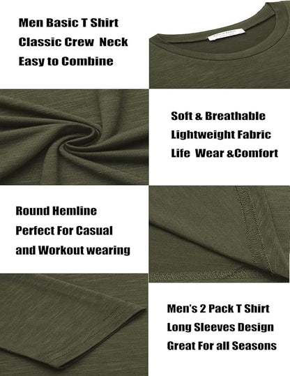 COOFANDY Men 2 Pack Muscle Fitted T Shirt Gym Workout Athletic Long Sleeves Tee