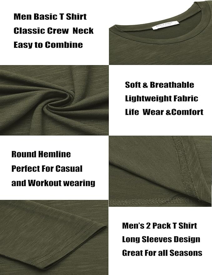 COOFANDY Men 2 Pack Muscle Fitted T Shirt Gym Workout Athletic Long Sleeves Tee