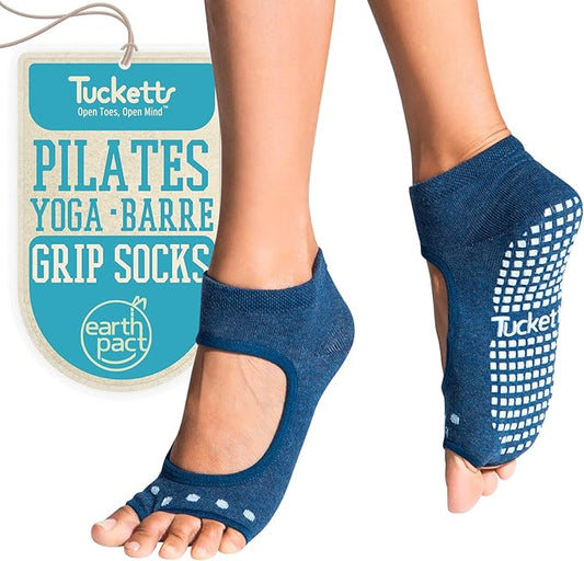 Tucketts Toeless Pilates Socks with Grips for Women, Non-Slip Yoga & Barre Socks for Stability & Barefoot Workouts, Size 6-13