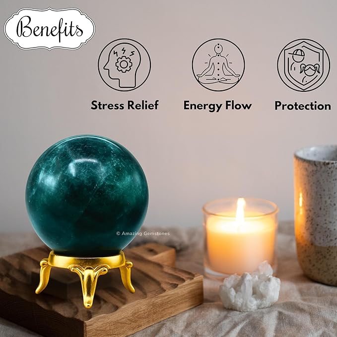 Amazing Gemstone Blue Apatite Crystal Ball with Stand - 2" Inches Crystal Sphere Meditation Balls for Witchcraft and Decorative Balls