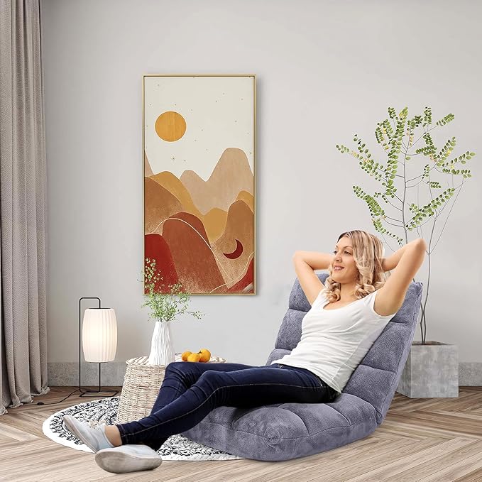GORELAX Memory Foam Floor Chair, 14-Poistion Adjustable Reading Gaming Chair Recliner, Folding Cushioned Meditation Chair with Back Support, Padded Lazy Sofa for Adults, Kids