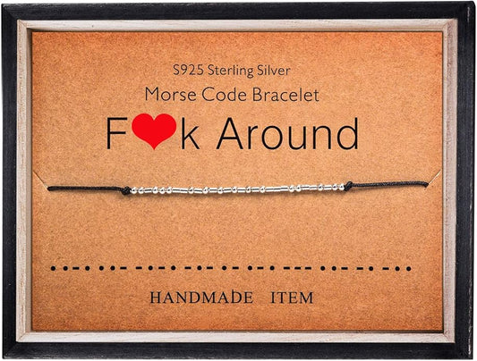 KGBNCIE Morse Code Bracelet for Women Sterling Silver Beads on Silk Cord Secret Message Fuck Friendship Inspirational Encouragement Bracelet Gift for Her