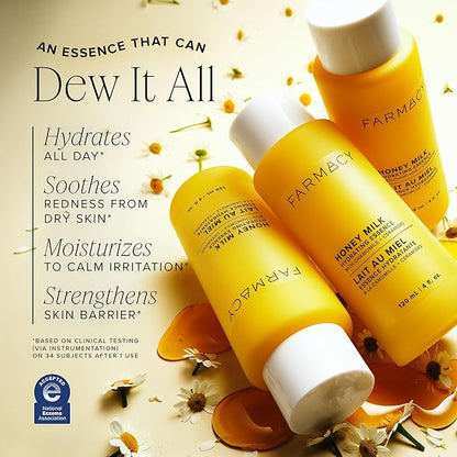 Farmacy Hydrating Essence - Hydrating Honey Milk Toner + Facial Essence to Soothe, Moisturize and Strengthen Skin Barrier - Preps Complexion for Skincare Products or Makeup Application (120ml)