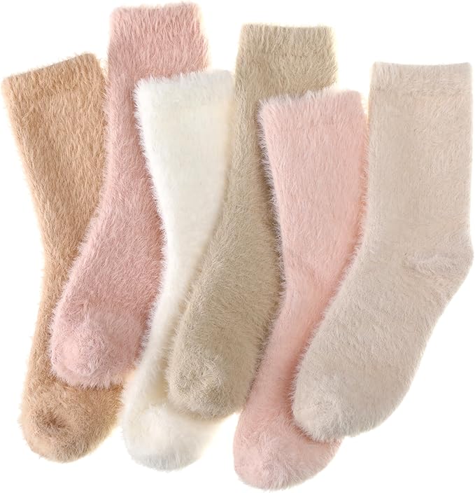 Geyoga 6 Pairs Fuzzy Socks for Women Cozy Fluffy Slipper Socks Mink Velvet Soft Winter Warm Sleeping Christmas Gifts