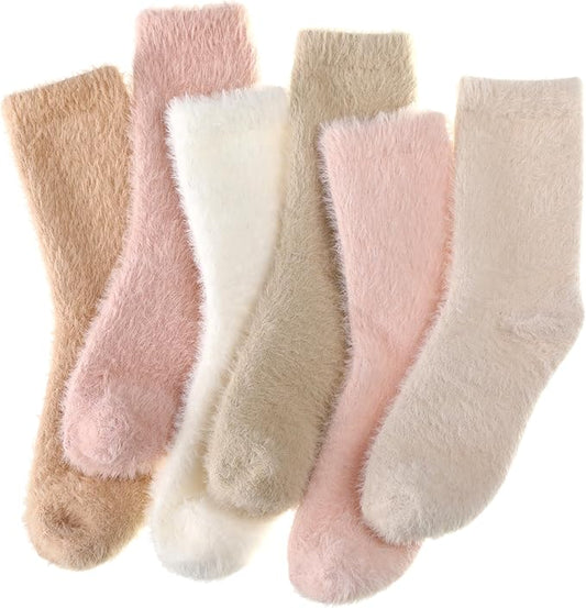 Geyoga 6 Pairs Fuzzy Socks for Women Cozy Fluffy Slipper Socks Mink Velvet Soft Winter Warm Sleeping Christmas Gifts