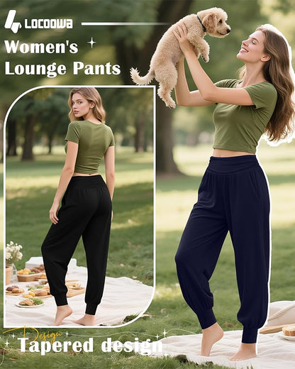 2 Pack Women's Yoga Joggers, Cozy Sweatpants with Pockets Casual Loose Comfy High Waisted Lounge Pants
