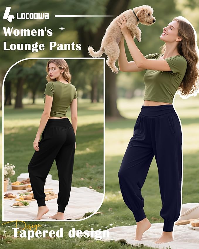 2 Pack Women's Yoga Joggers, Cozy Sweatpants with Pockets Casual Loose Comfy High Waisted Lounge Pants
