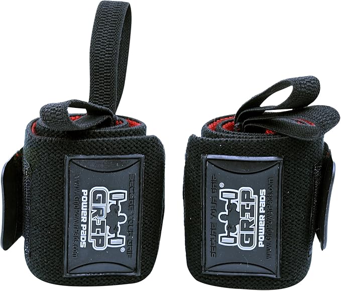Grip Power Pads Wrist Wraps 2 Wraps for Weight Lifting Wrist Support Cotton Wraps Gym Bandage Straps for Men & Women Premium Quality & PRO Rubber