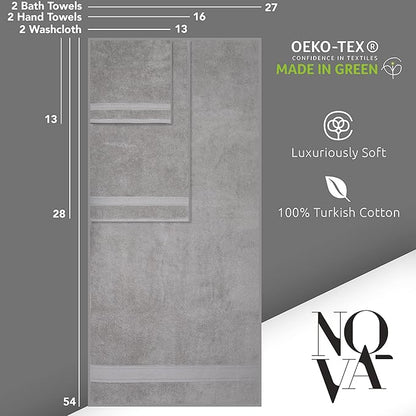 NOVA Luxury Linen - Hotel Quality Turkish Towel Set for Bathroom (6 Pcs Towel Set, Mirage Grey)