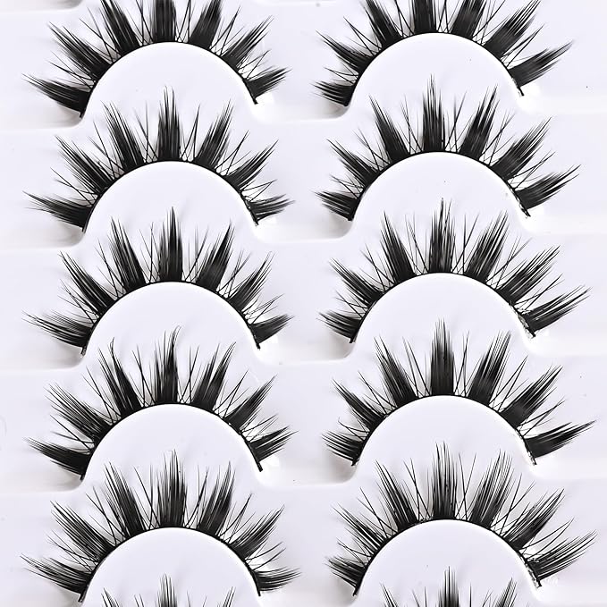 Manga Lashes Anime False Eyelashes Cat Eye Lash Strips Manhua Eye Lashes Natural Look Doll Spike Wispy Fake Mink Lashes Fluffy Eyelash Pack 8 Pairs 8-15mm Short Manhwa Pestañas for Women