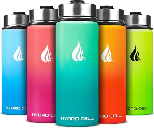 HYDRO CELL Stainless Steel Insulated Water Bottle with Straw - For Cold & Hot Drinks - Metal Vacuum Flask with Screw Cap and Modern Leakproof Sport Thermos for Adults (Mint/Green 18oz)