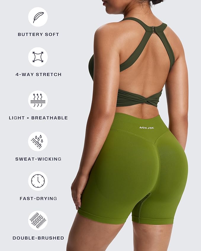 Aoxjox Women's Workout Sports Bras Twist Front Fitness Training Gym Bra Yoga Crop Lola Tank