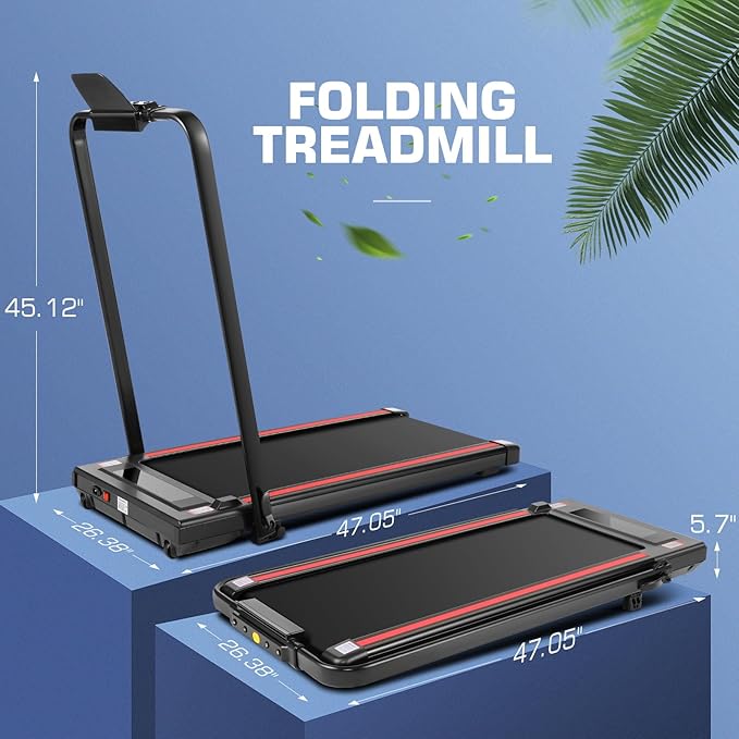 ANCHEER Foldable Treadmill with 12% Incline, 3.0HP Walking Pad Treadmills with Handle Bar, 320LBS Capacity/2S Folding/Widened Belt, Quiet Portable Walking Treadmill Under Desk with LED