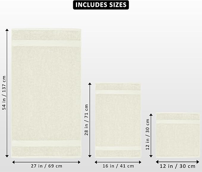 Utopia Towels 8 Piece Premium Towel Set, 2 Bath, 2 Hand, and 4 Wash Cloths, 600 GSM 100% Ring Spun Cotton, Highly Absorbent Towels for Bathroom, Gym, Hotel, and Spa, Ivory