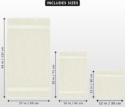 Utopia Towels 8 Piece Premium Towel Set, 2 Bath, 2 Hand, and 4 Wash Cloths, 600 GSM 100% Ring Spun Cotton, Highly Absorbent Towels for Bathroom, Gym, Hotel, and Spa, Ivory