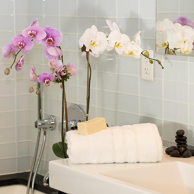 Mosobam Luxury Turkish Bath Towels 30X58 White Oversize 700 GSM Bamboo Viscose & Aegean Turkish Combed Cotton