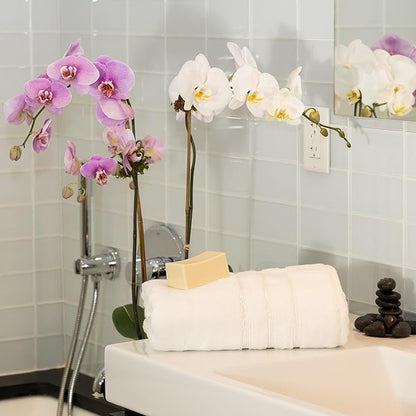 Mosobam Luxury Turkish Bath Towels 30X58 White Oversize 700 GSM Bamboo Viscose & Aegean Turkish Combed Cotton